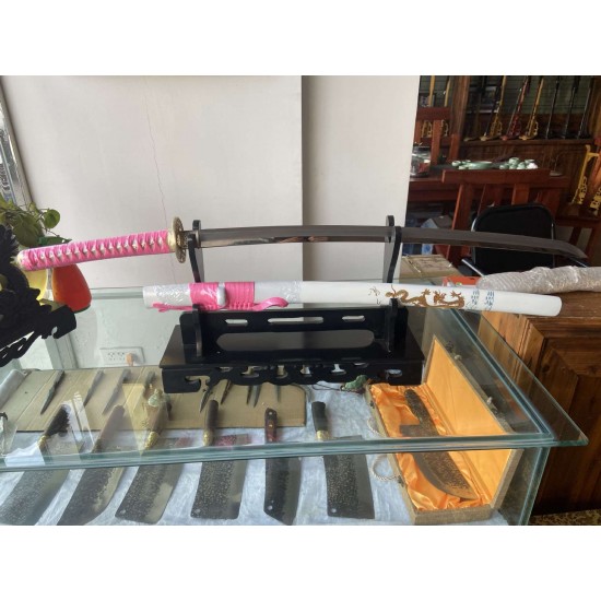 katana 330 Pink Little Golden Dragon high speed steel real sword ture Ready to fighting katana for sale