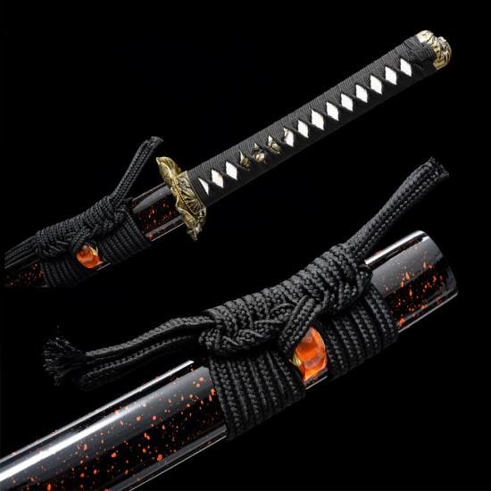 katana 391 Longquan City Sword and Manganese Steel for Forging Black Pushing Millets Polying Baiyao Double Line Flame Pattern Command 376-432