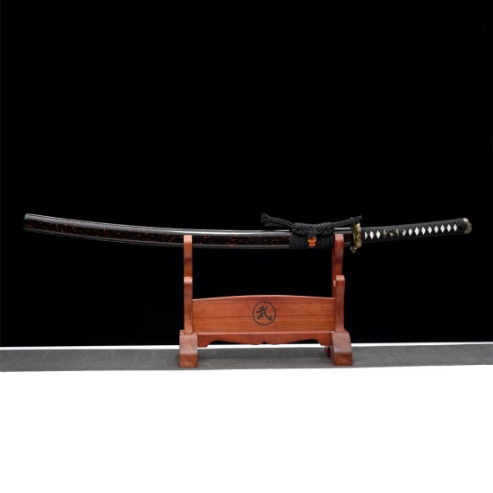 katana 391 Longquan City Sword and Manganese Steel for Forging Black Pushing Millets Polying Baiyao Double Line Flame Pattern Command 376-432