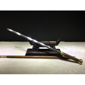 Walking stick sword 17  Sword, large copper head folding pattern, steel belt lock buckle, cane, cane, sword
