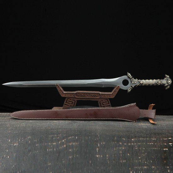 Longquan City Sword Pattern Steel Integrated Film and Television Hard Sword Handmade Forged Defensive Sword Decoration Crafts